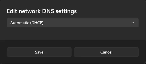 انتخاب حالت Automatic DHCP برای تنظیم خودکار DNS در ویندوز ۱۱