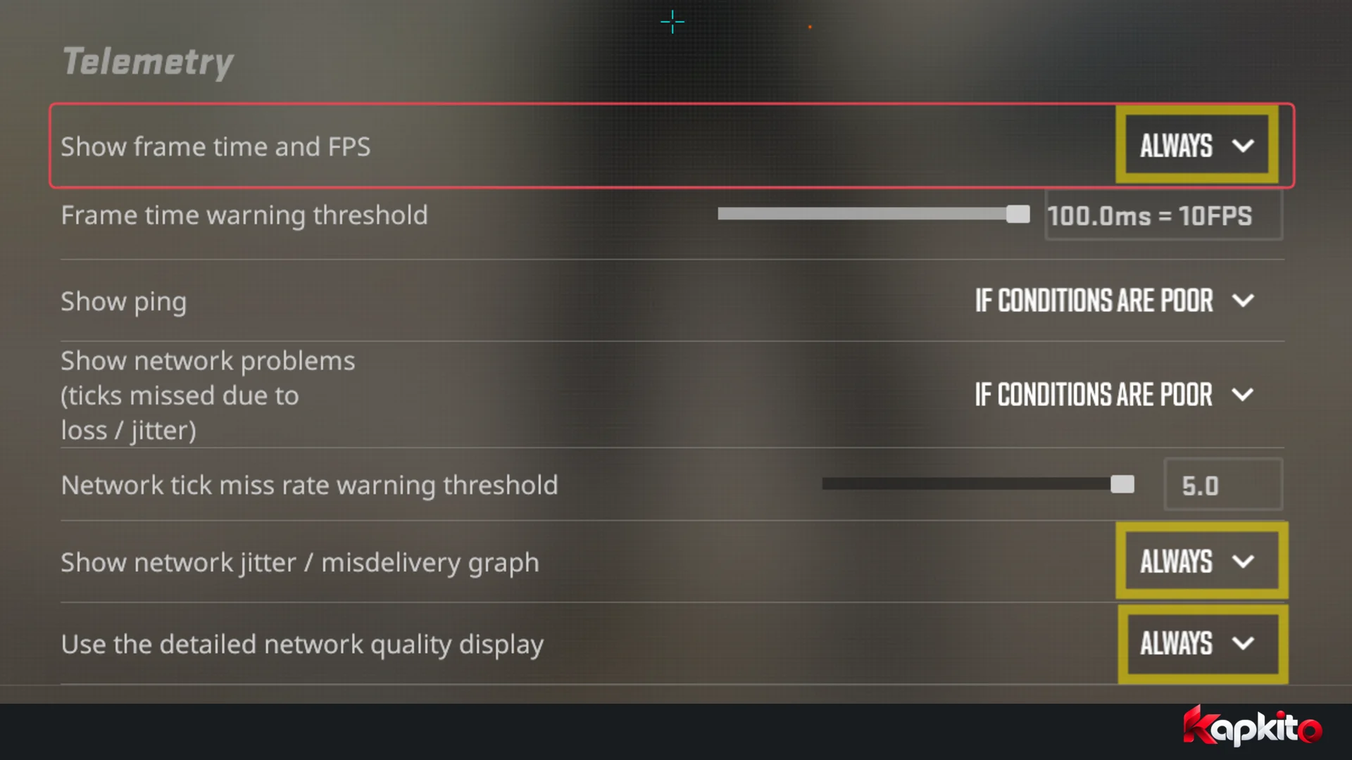 فعالکردن نمایش زمان فریم و FPS از بخش Telemetry بازی CS2